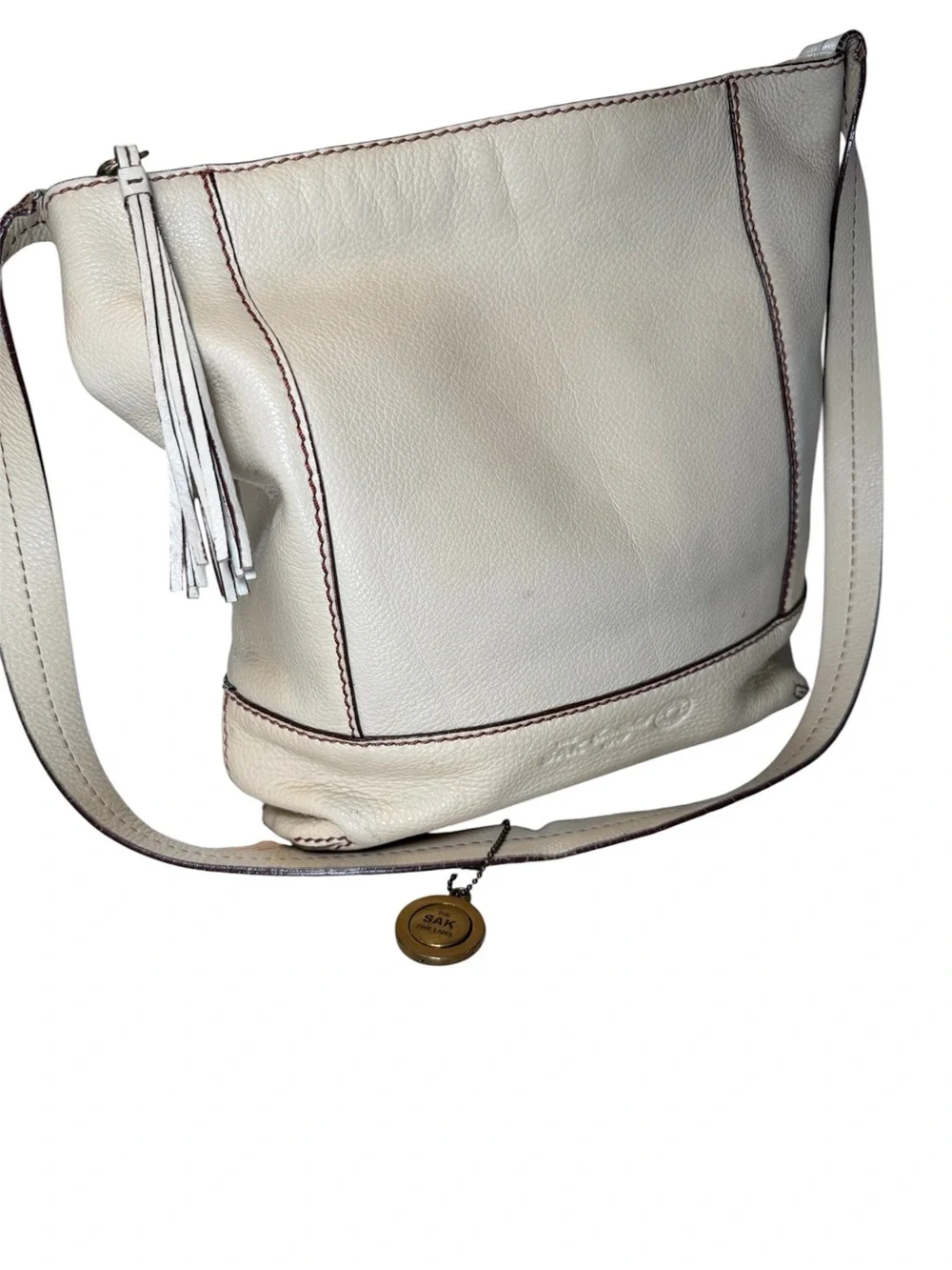 Vintage PINK LABEL The Sak Leather Hobo Shoulder Bag Cream Slouchy Boho Y2K